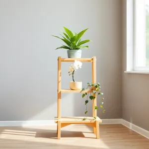 Drewniany stojak na kwiaty do salonu