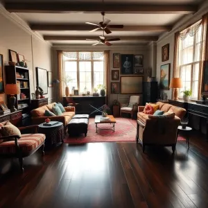 Eklektyczny salon z jadalnią