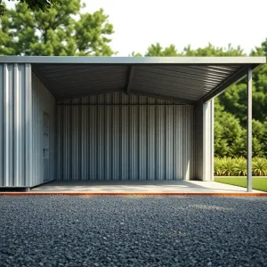 Garaż blaszany z wiatą na samochód