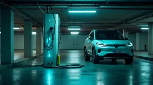 Gniazdo do ładowania samochodu w garażu podziemnym