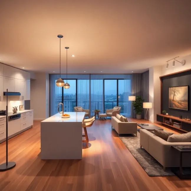 Inspiracje oświetlenie salonu z aneksem kuchennym