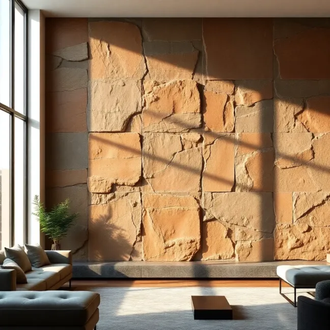 Kamień na ścianę w salonie