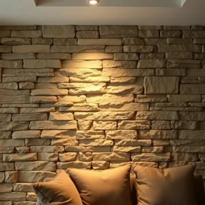 Kamień na ścianie w salonie