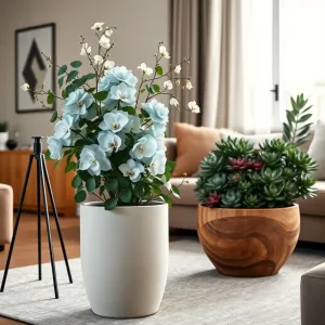 Kompozycje kwiatowe w donicach do salonu