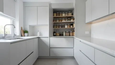 kuchnia z ukrytym wejściem do spiżarni
