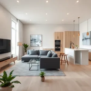 Kwadratowy salon z aneksem