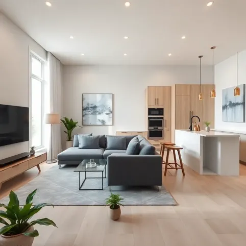 Kwadratowy salon z aneksem