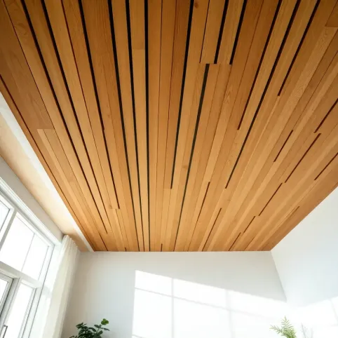 Lamele na suficie w salonie