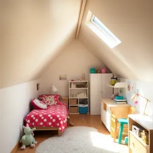 Mały pokój dziecięcy na poddaszu