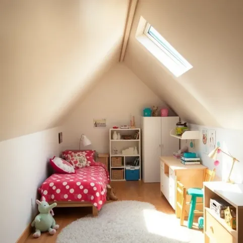 Mały pokój dziecięcy na poddaszu