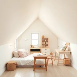 Mały pokój na poddaszu dla dziewczynki
