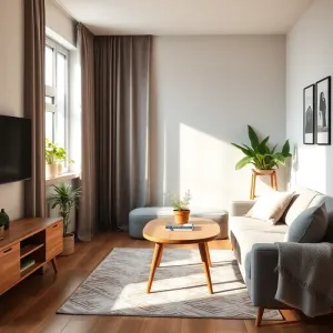 Mały salon w bloku ze stołem