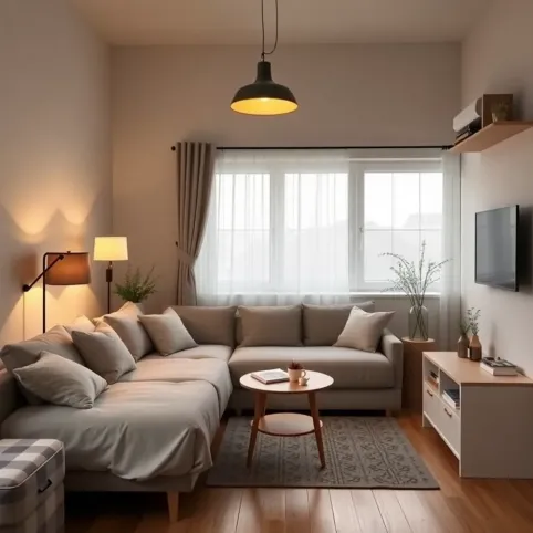 Mały salon z sypialnią w jednym