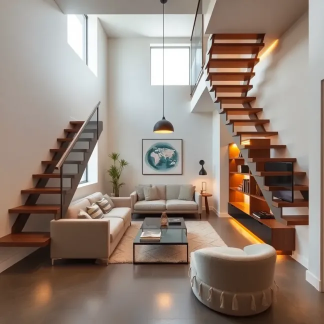 Mały salon ze schodami