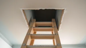 Montaż schodów strychowych w suficie podwieszanym