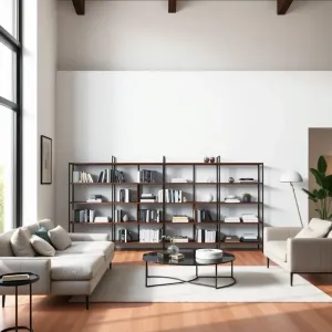 Nowoczesna biblioteczka w salonie
