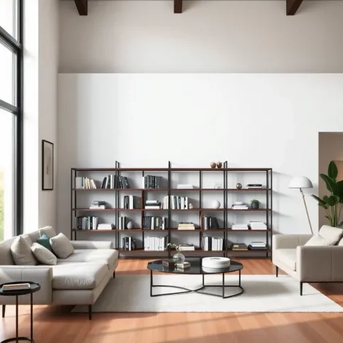 Nowoczesna biblioteczka w salonie