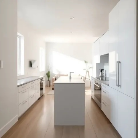 Nowoczesna mała kuchnia otwarta na salon