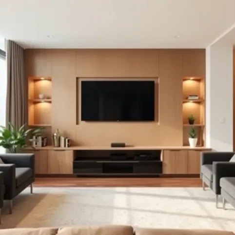 Nowoczesna zabudowa ściany w salonie