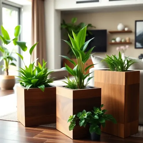 Nowoczesne kwietniki do salonu drewniane
