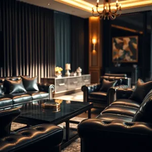 Nowoczesny salon z ciemnymi meblami