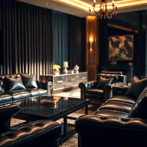 Nowoczesny salon z ciemnymi meblami