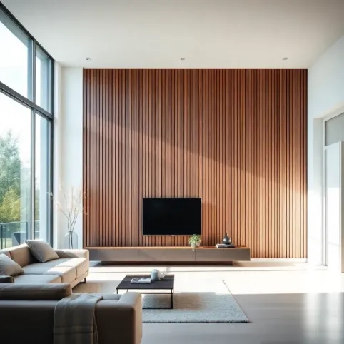 Nowoczesny salon z lamelami