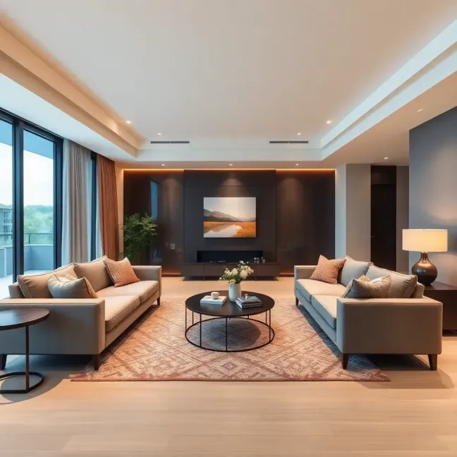 Nowoczesny salon z meblami wenge