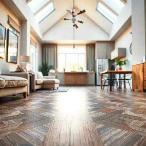 Podłoga w salonie z aneksem kuchennym