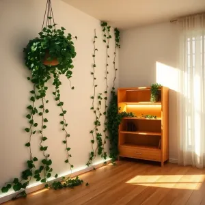 Pokój z bluszczem i ledami