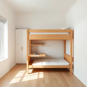 Pokój z łóżkiem piętrowym i biurkiem