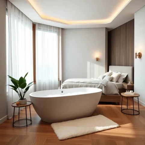 Pokój z wanną w sypialni