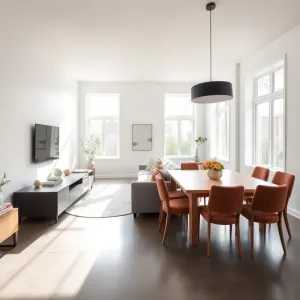 Prostokątny salon z jadalnią