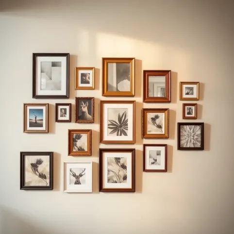 Ramki na ścianie w salonie