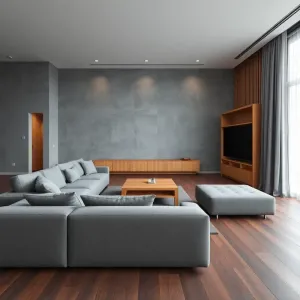 Salon szary z drewnem