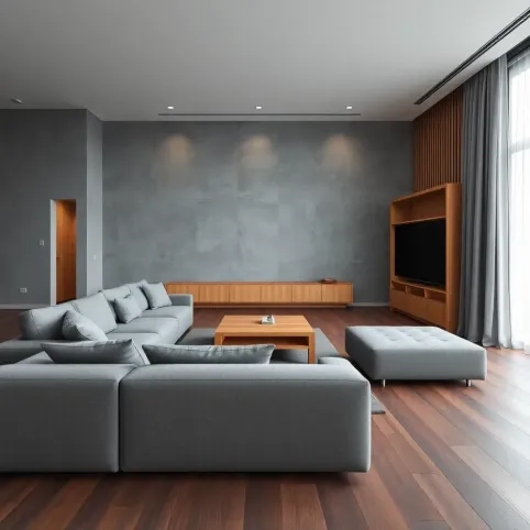 Salon szary z drewnem