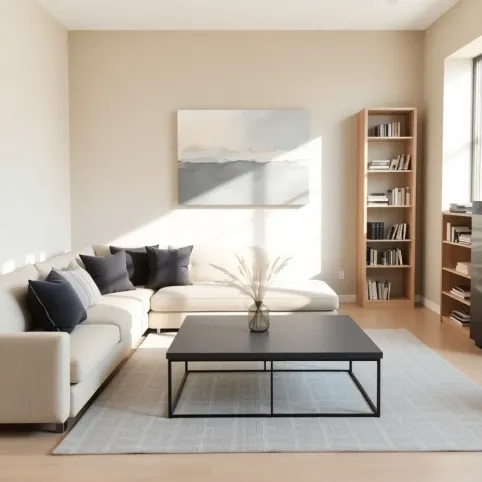 Salon w beżach i szarościach