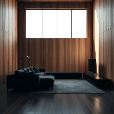 Salon w drewnie i czerni