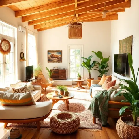 Salon w stylu boho aranżację