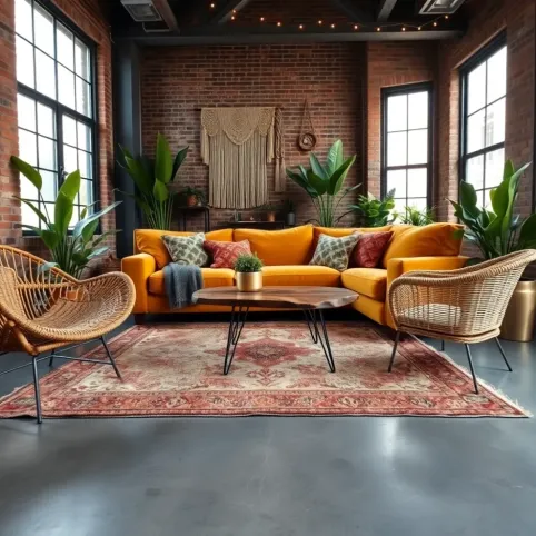 Salon w stylu boho loft