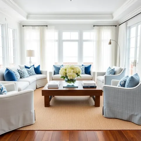 Salon w stylu hampton aranżacje