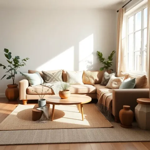 Salon w stylu skandynawskim boho