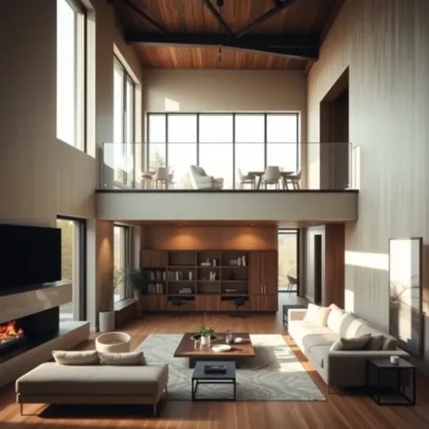 Salon z antresolą aranżacje