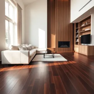 Salon z ciemną podłogą