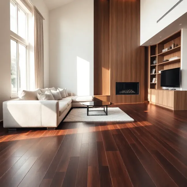 Salon z ciemną podłogą