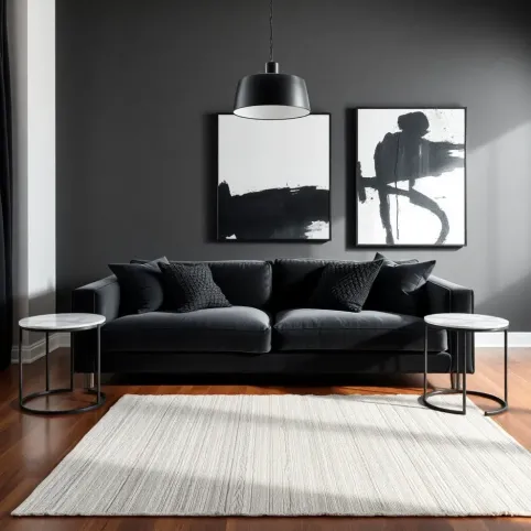 Salon z czarnymi dodatkami