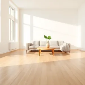 Salon z jasną drewnianą podłogą