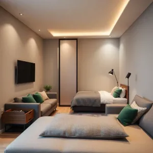 Salon z wydzieloną sypialnia