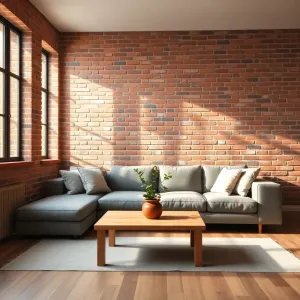 Ściana z cegły w salonie aranżacje
