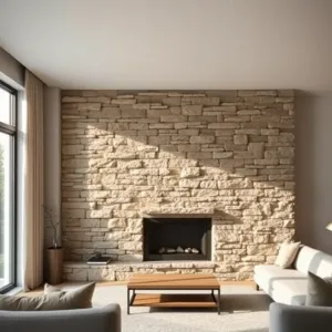 Ściana z kamienia dekoracyjnego w salonie